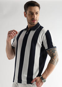 Navy Iris Structured Half Zip Polo