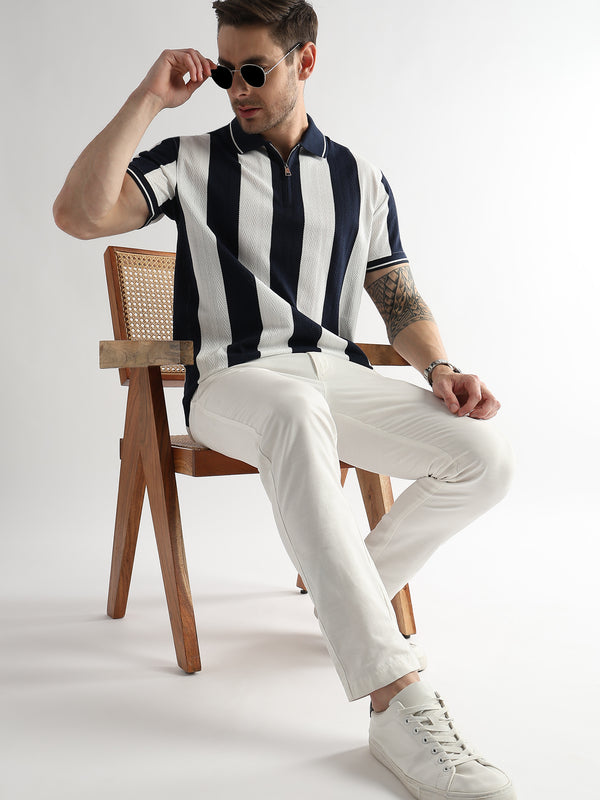 Navy Iris Structured Half Zip Polo