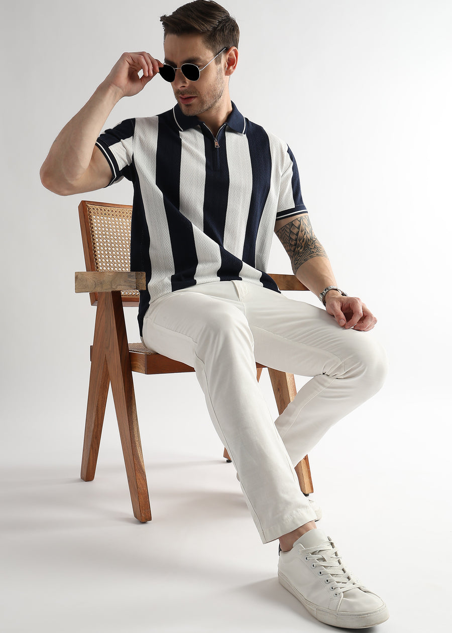 Navy Iris Structured Half Zip Polo