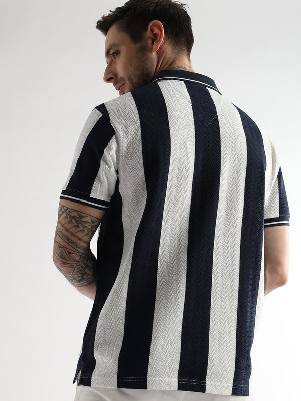 Navy Iris Structured Half Zip Polo