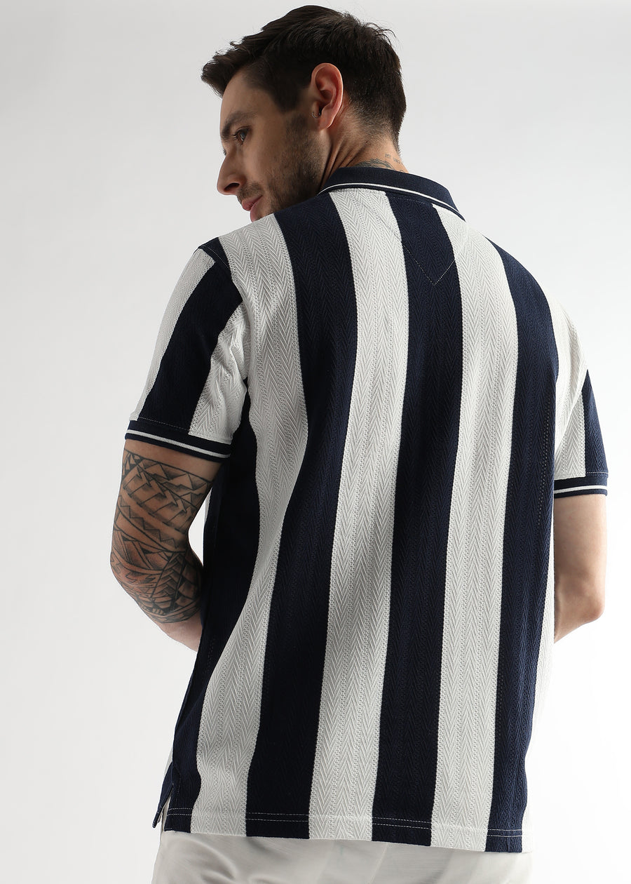 Navy Iris Structured Half Zip Polo