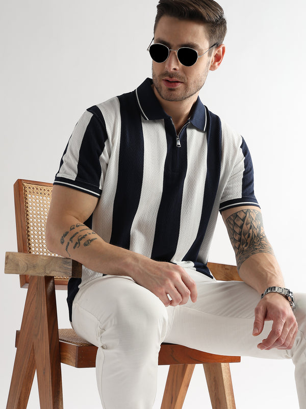 Navy Iris Structured Half Zip Polo