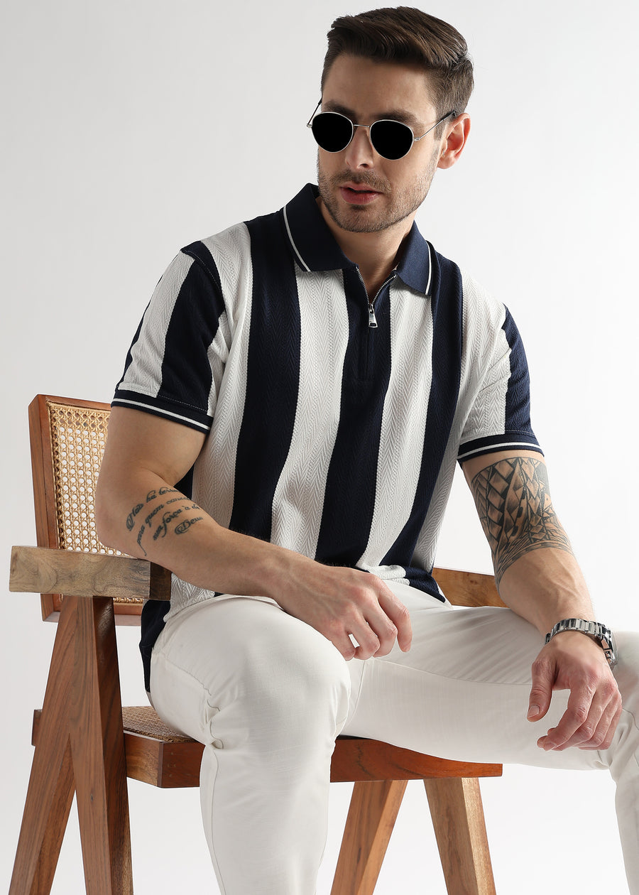 Navy Iris Structured Half Zip Polo