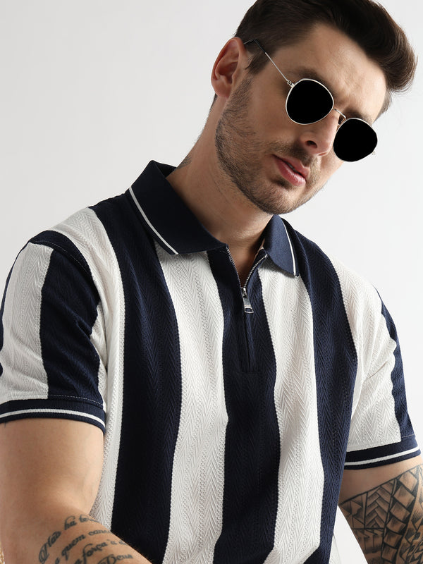 Navy Iris Structured Half Zip Polo