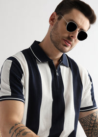 Navy Iris Structured Half Zip Polo