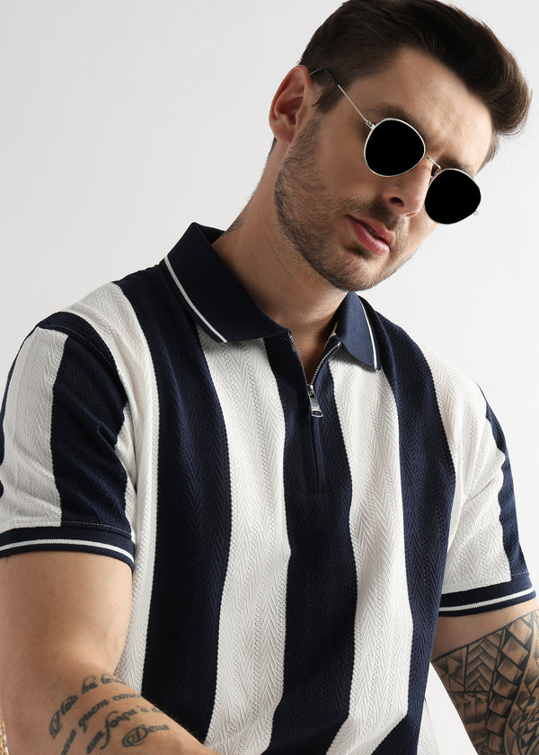 Navy Iris Structured Half Zip Polo