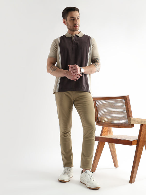 Chocolate Ganache Contrast Collar Structured Polo