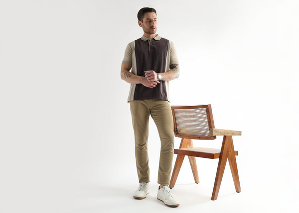 Chocolate Ganache Contrast Collar Structured Polo