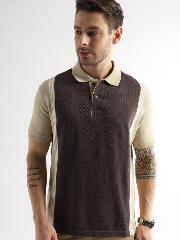 Chocolate Ganache Contrast Collar Structured Polo
