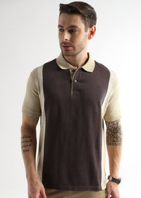 Chocolate Ganache Contrast Collar Structured Polo