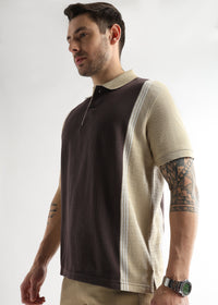 Chocolate Ganache Contrast Collar Structured Polo