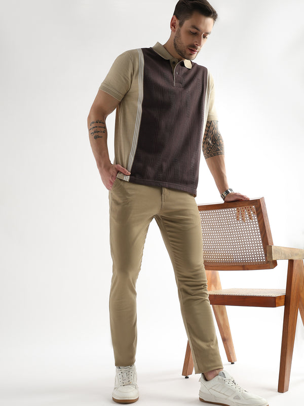 Chocolate Ganache Contrast Collar Structured Polo