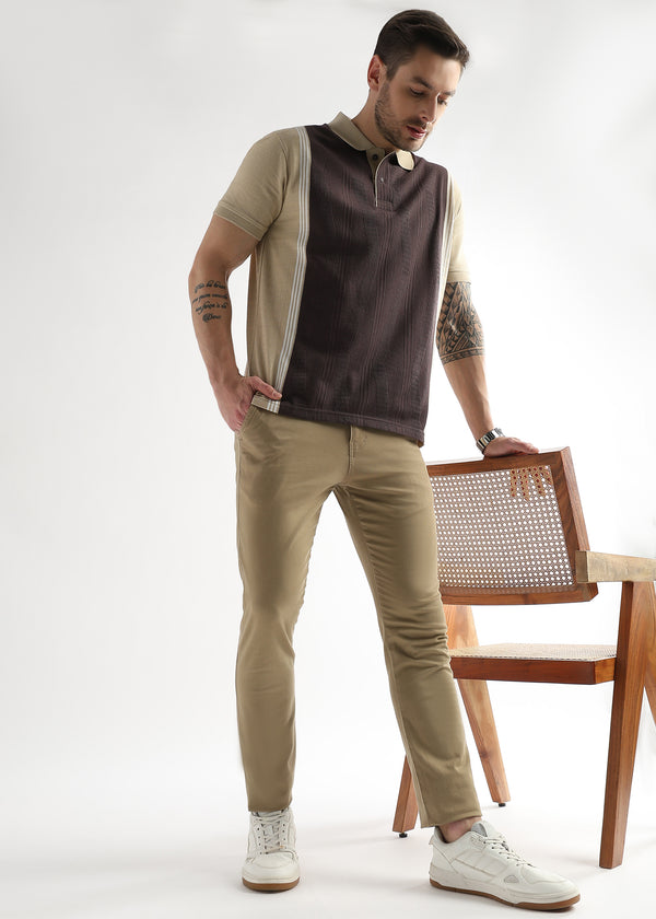 Chocolate Ganache Contrast Collar Structured Polo