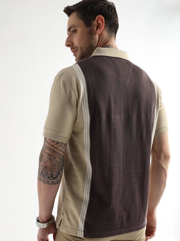 Chocolate Ganache Contrast Collar Structured Polo