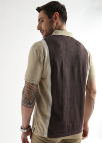 Chocolate Ganache Contrast Collar Structured Polo