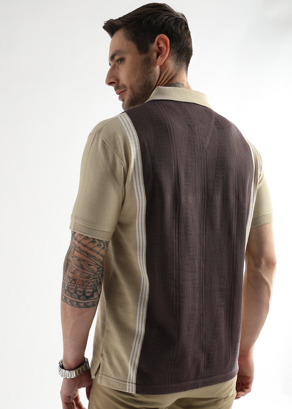 Chocolate Ganache Contrast Collar Structured Polo
