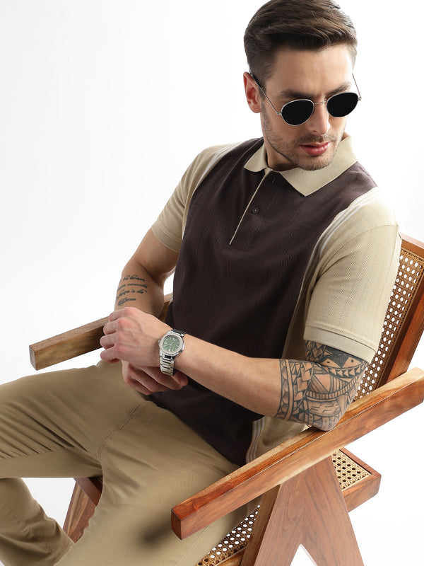 Chocolate Ganache Contrast Collar Structured Polo