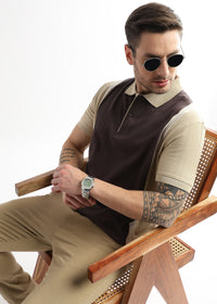 Chocolate Ganache Contrast Collar Structured Polo