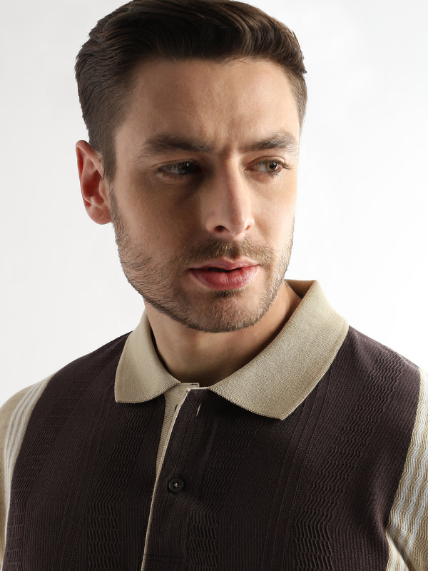 Chocolate Ganache Contrast Collar Structured Polo