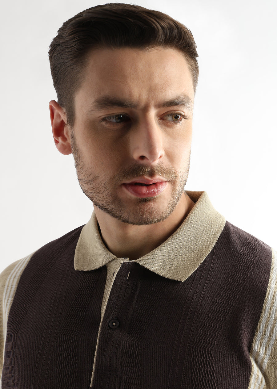 Chocolate Ganache Contrast Collar Structured Polo