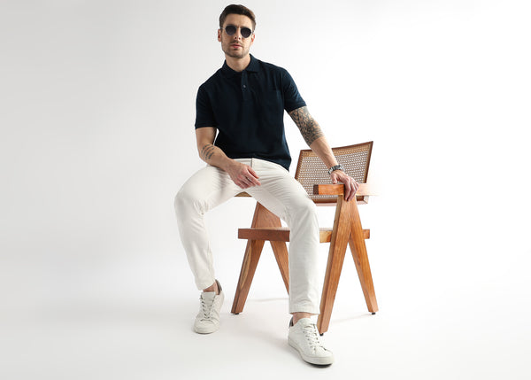 Navy Iris Self Structured Polo