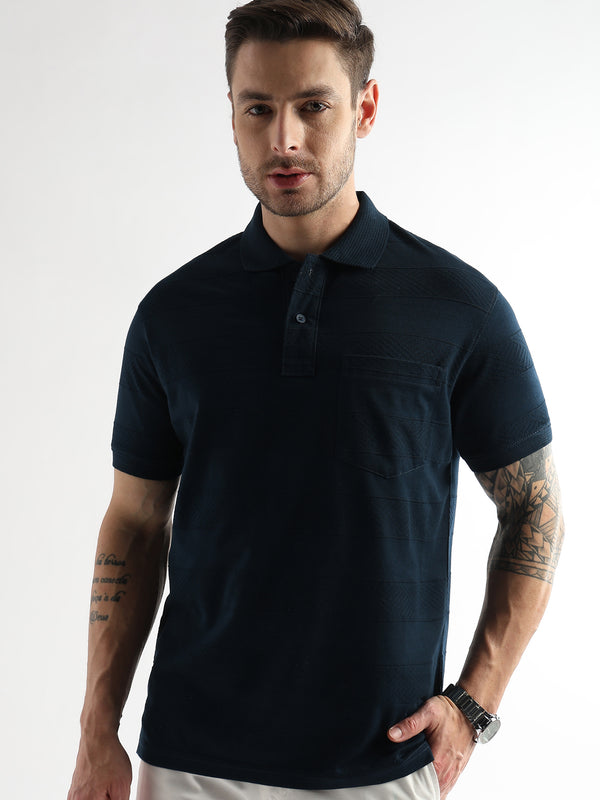 Navy Iris Self Structured Polo