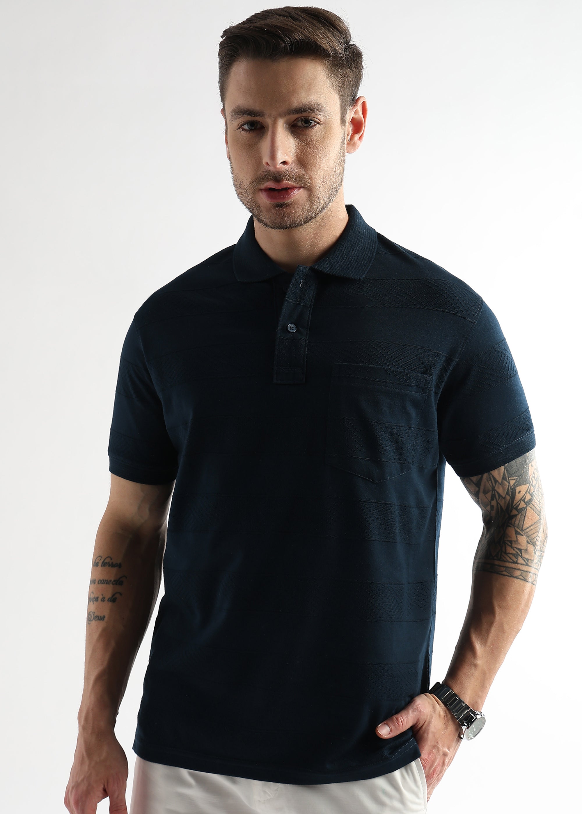 Navy Iris Self Structured Polo