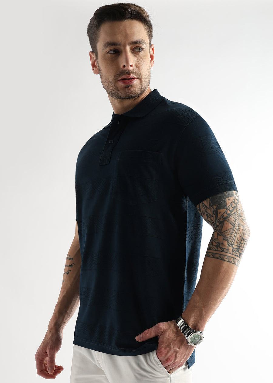 Navy Iris Self Structured Polo