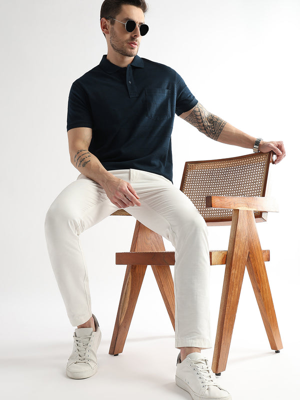 Navy Iris Self Structured Polo