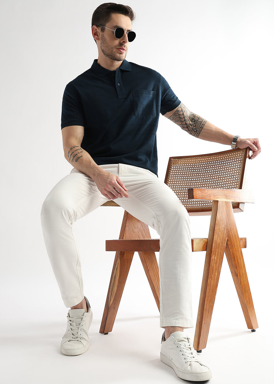 Navy Iris Self Structured Polo