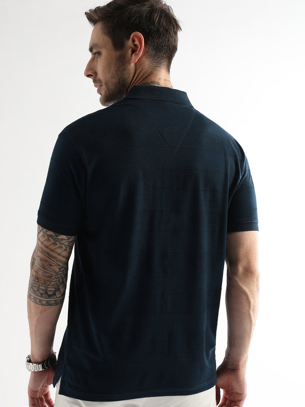 Navy Iris Self Structured Polo