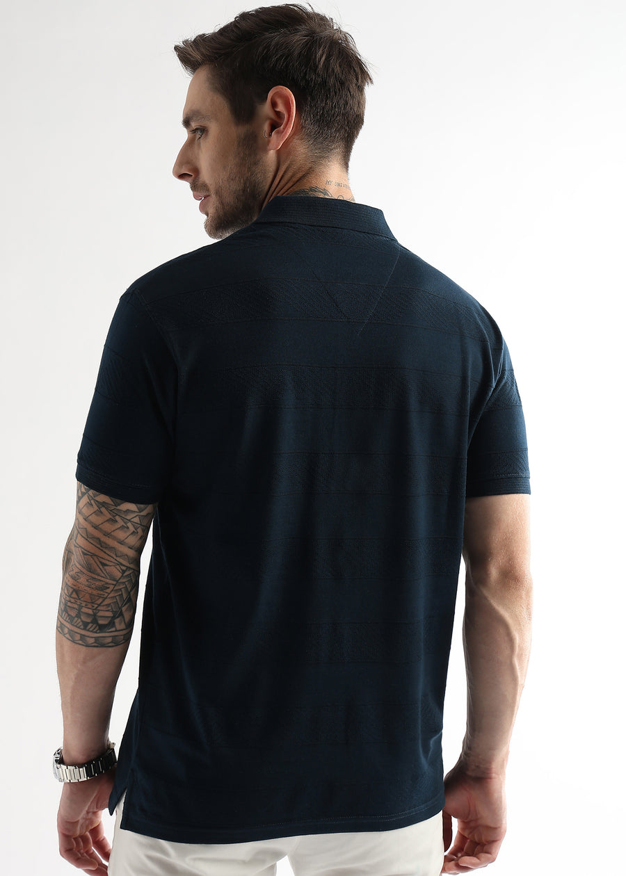 Navy Iris Self Structured Polo