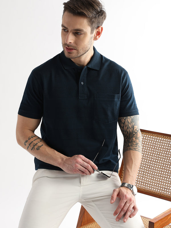 Navy Iris Self Structured Polo