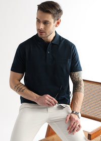 Navy Iris Self Structured Polo