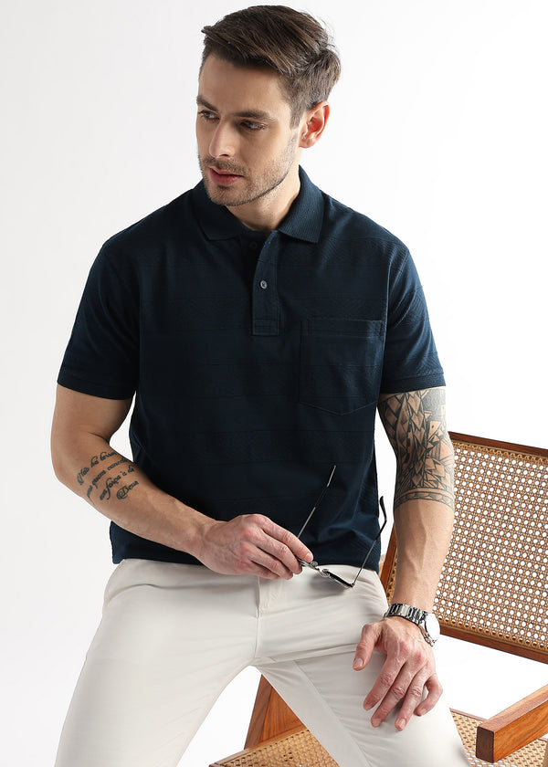 Navy Iris Self Structured Polo