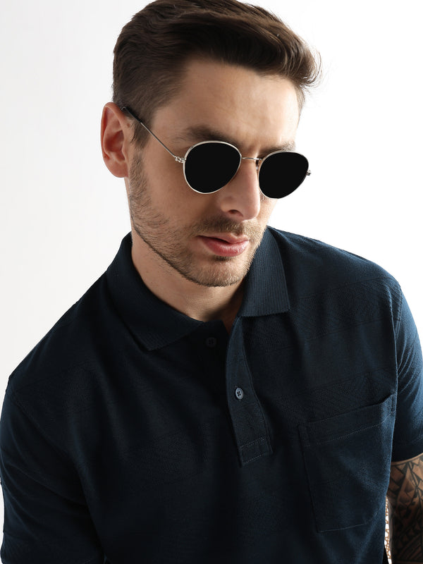 Navy Iris Self Structured Polo