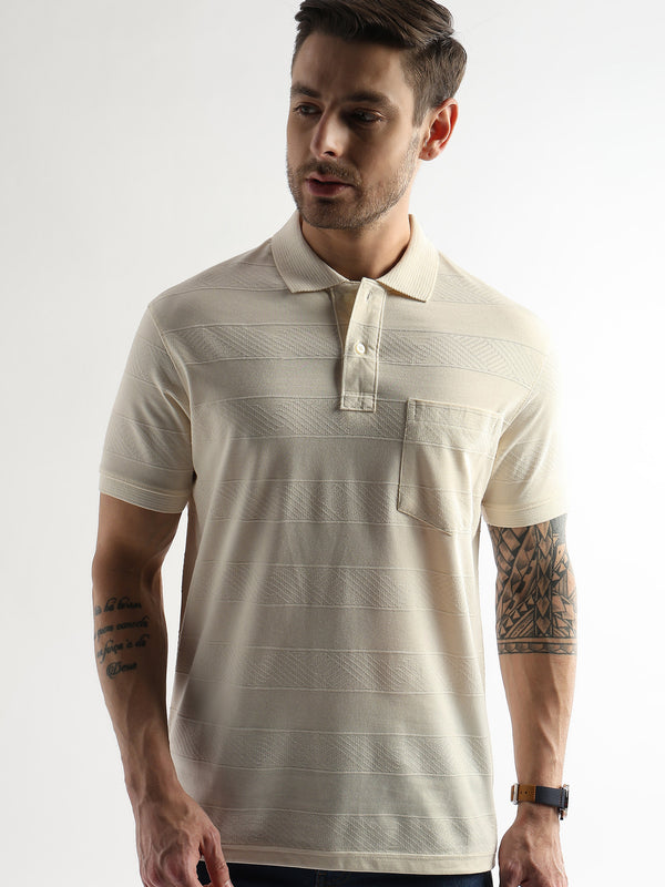 Afterglow White Self Structured Polo