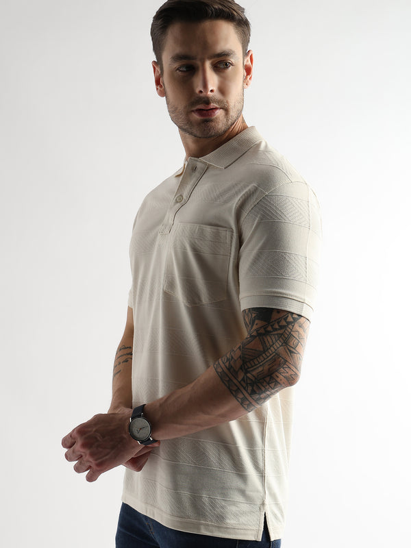 Afterglow White Self Structured Polo