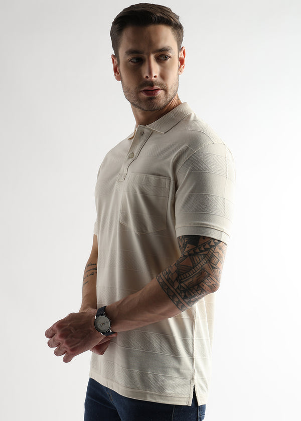 Afterglow White Self Structured Polo