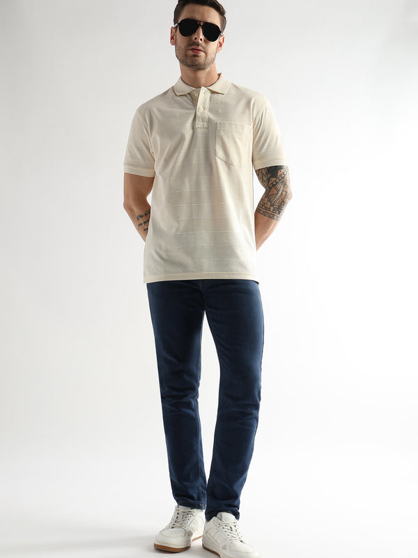 Afterglow White Self Structured Polo