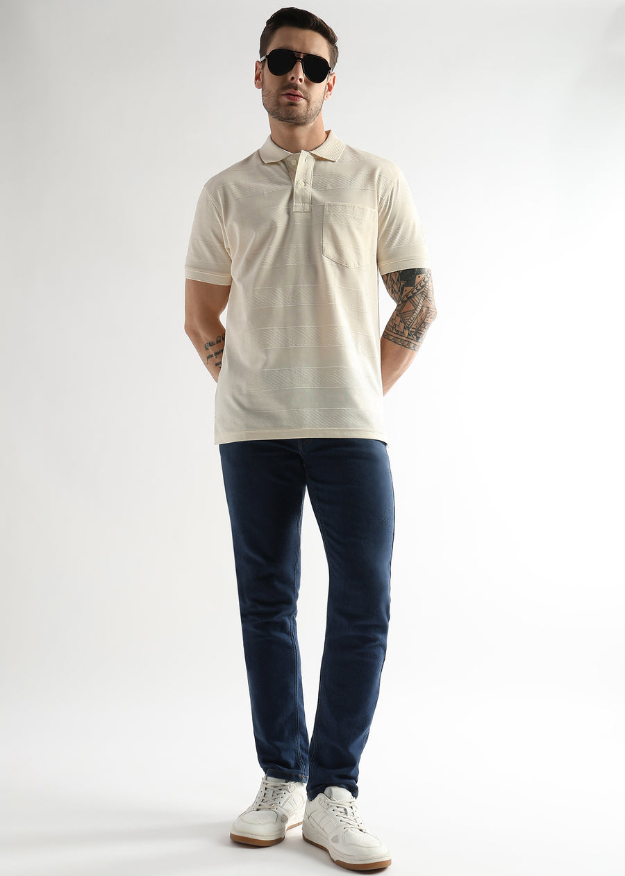 Afterglow White Self Structured Polo
