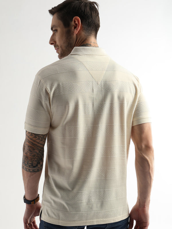 Afterglow White Self Structured Polo