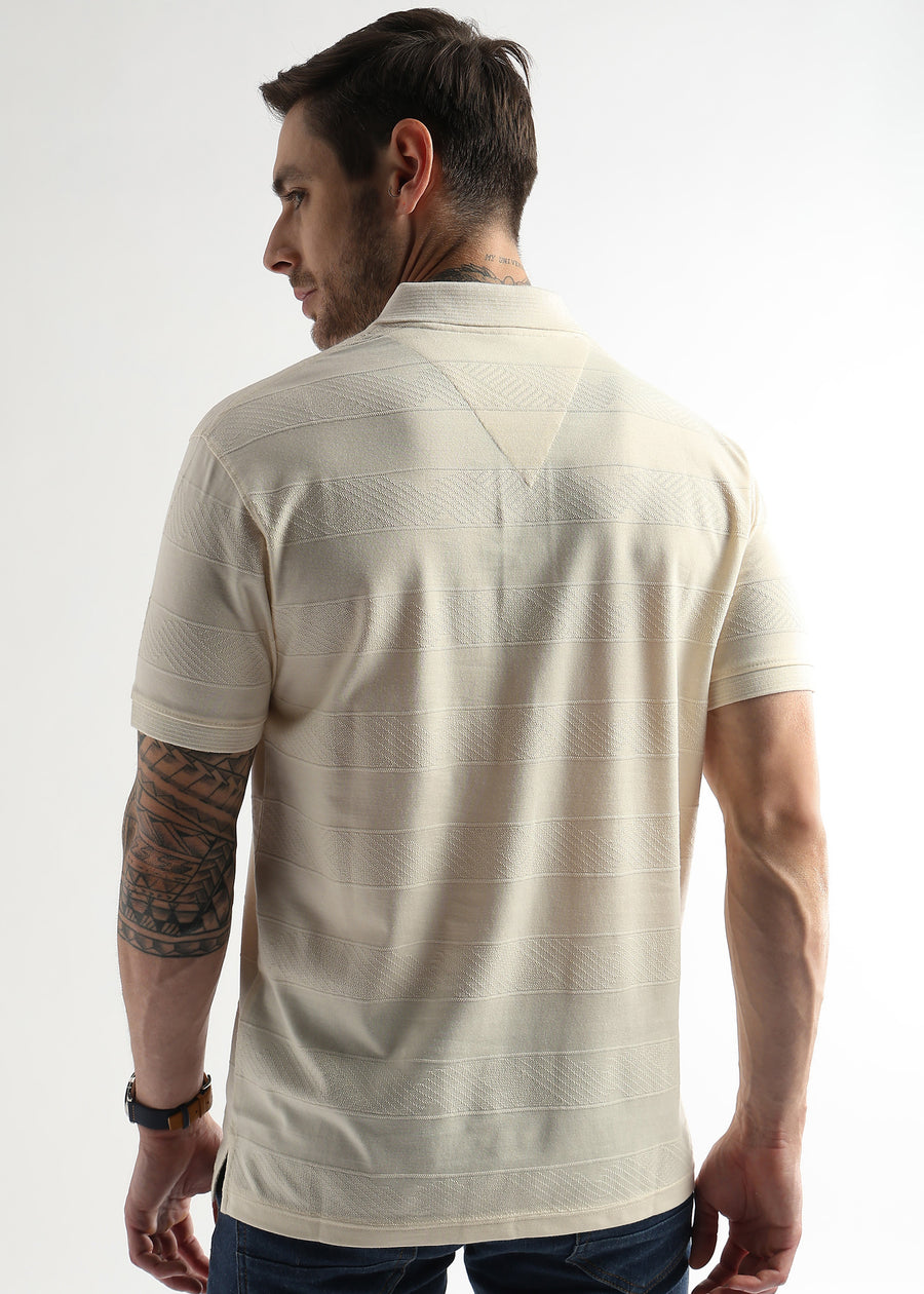 Afterglow White Self Structured Polo