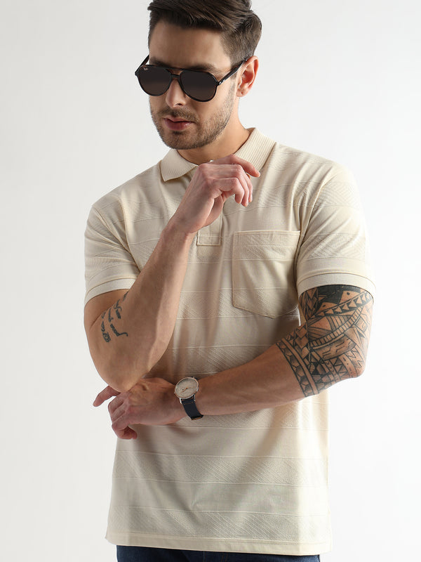 Afterglow White Self Structured Polo