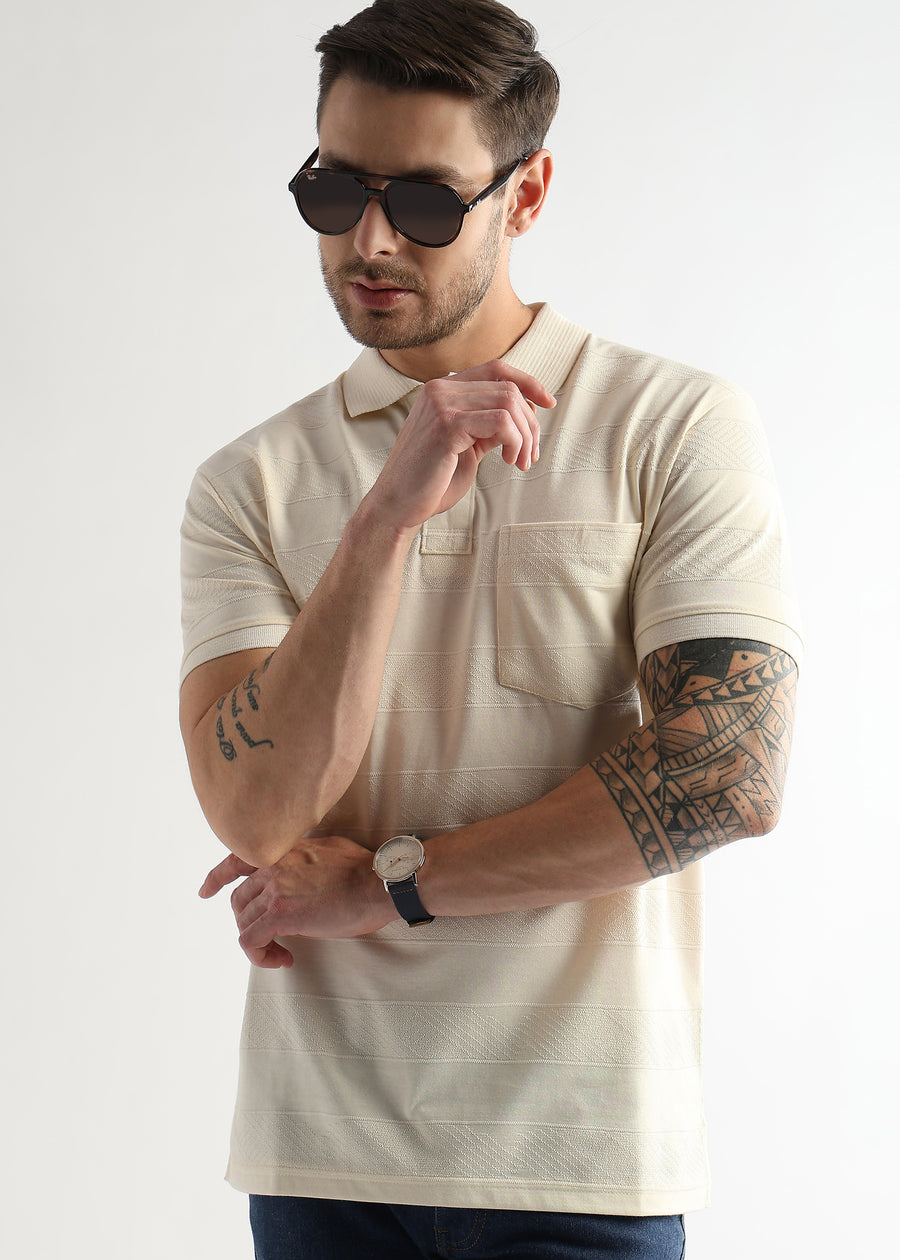 Afterglow White Self Structured Polo