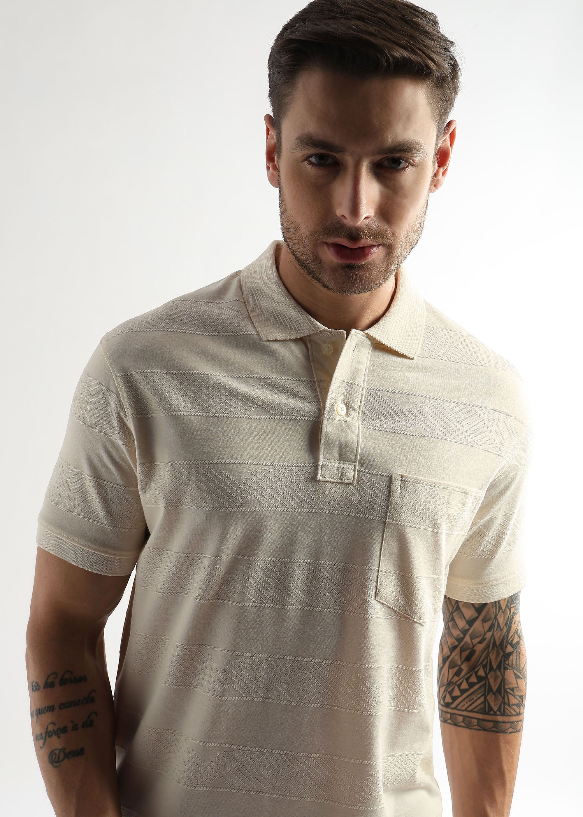 Afterglow White Self Structured Polo