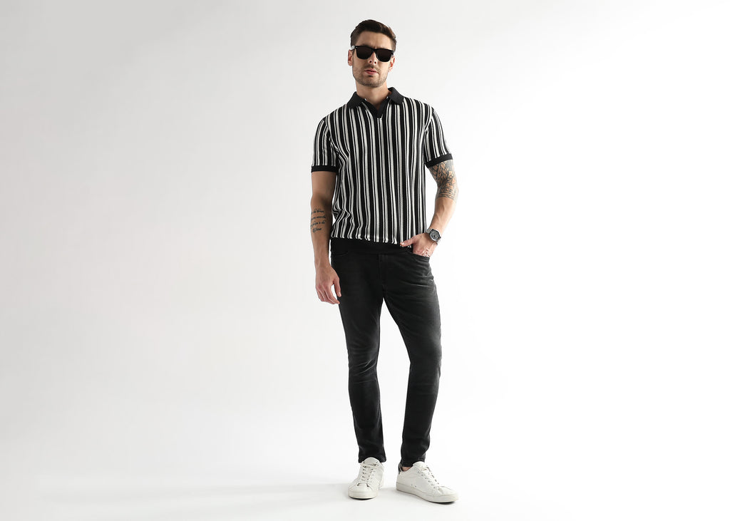 Underworld Black Vertical Structured Polo