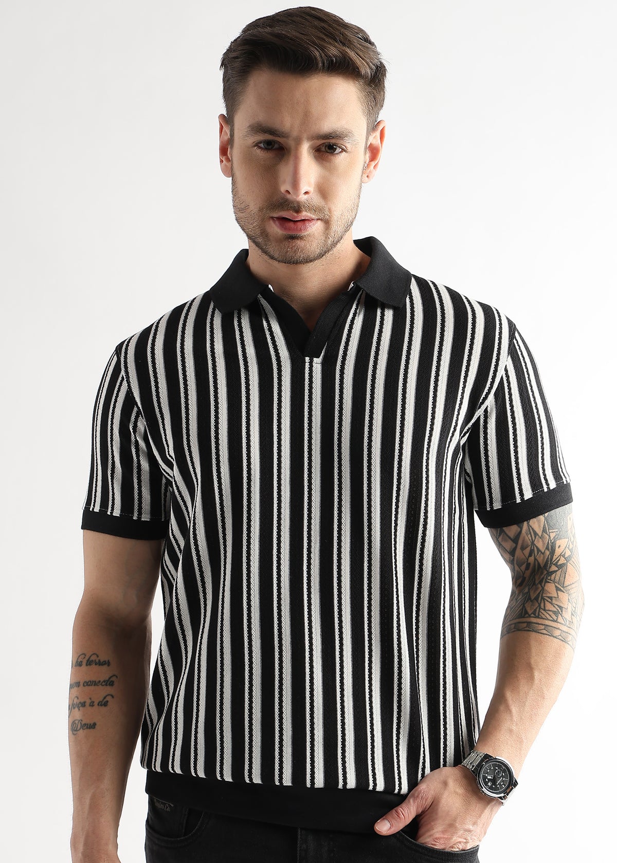 Underworld Black Vertical Structured Polo