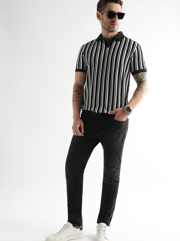 Underworld Black Vertical Structured Polo