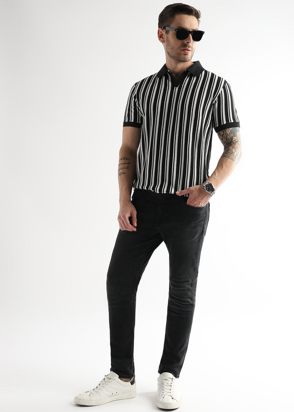 Underworld Black Vertical Structured Polo